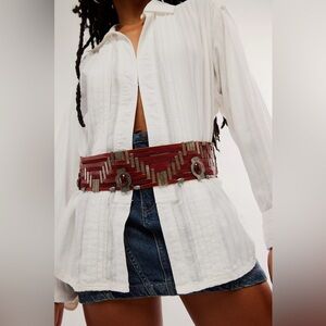 NWT Free People Belt Bonita Cow Leather Western Boho Wrap Jeweled Belt OS Flawed